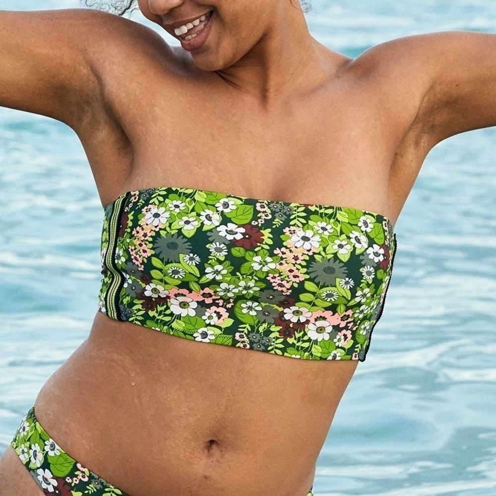 AERIE sycamore green floral bandeau bikini top